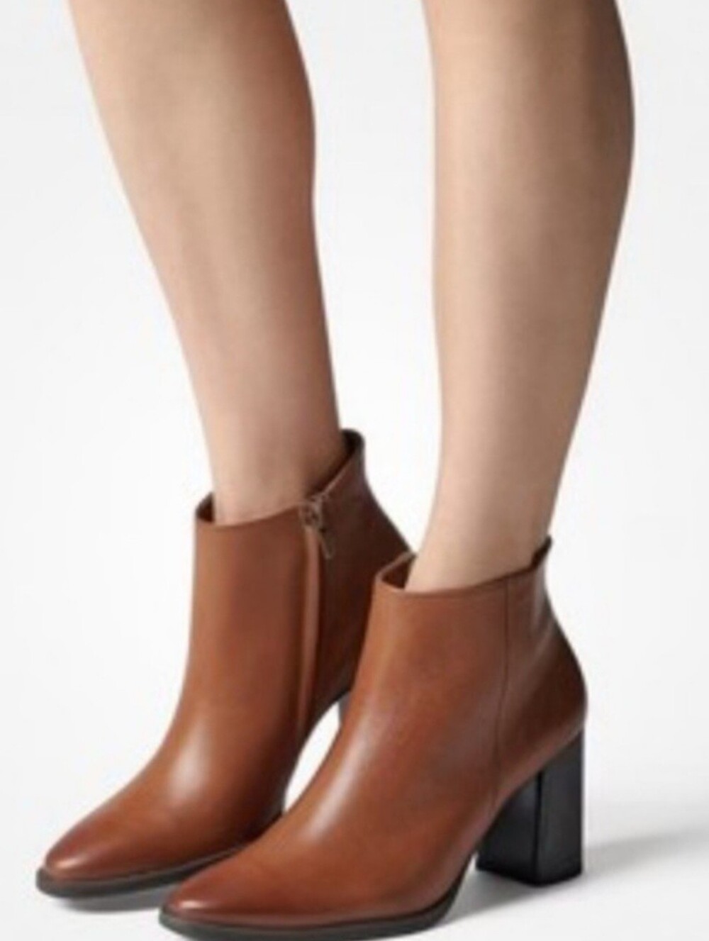 Paul Green Chestnut Brown Leather Ankle Booties with Block Heel - Picture 1 of 8